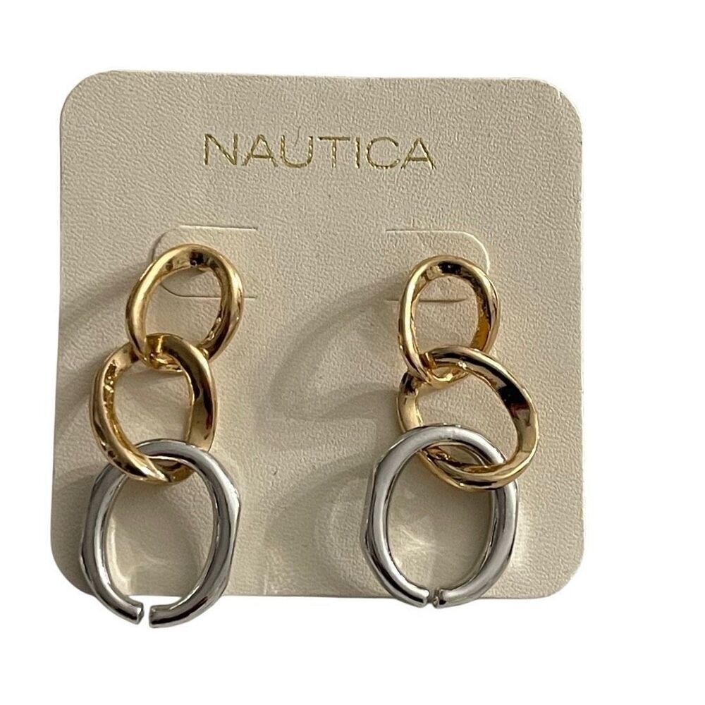 Nautica Mixed Metal Chain Link Drop Earrings Lightweight Casual 25$